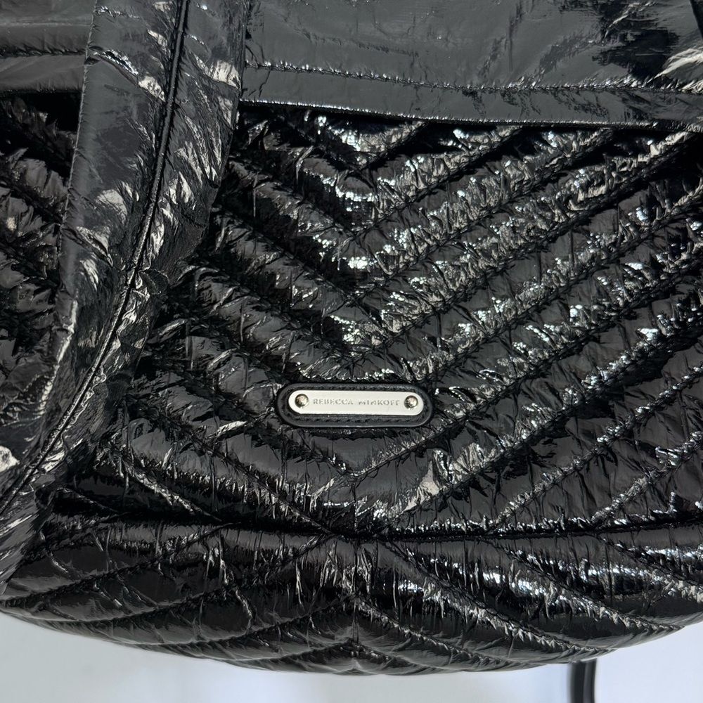 Rebecca Minkoff Pippa Large Backpack Black Patent Nylon Chevron Quilted Laptop - Picture 11 of 16